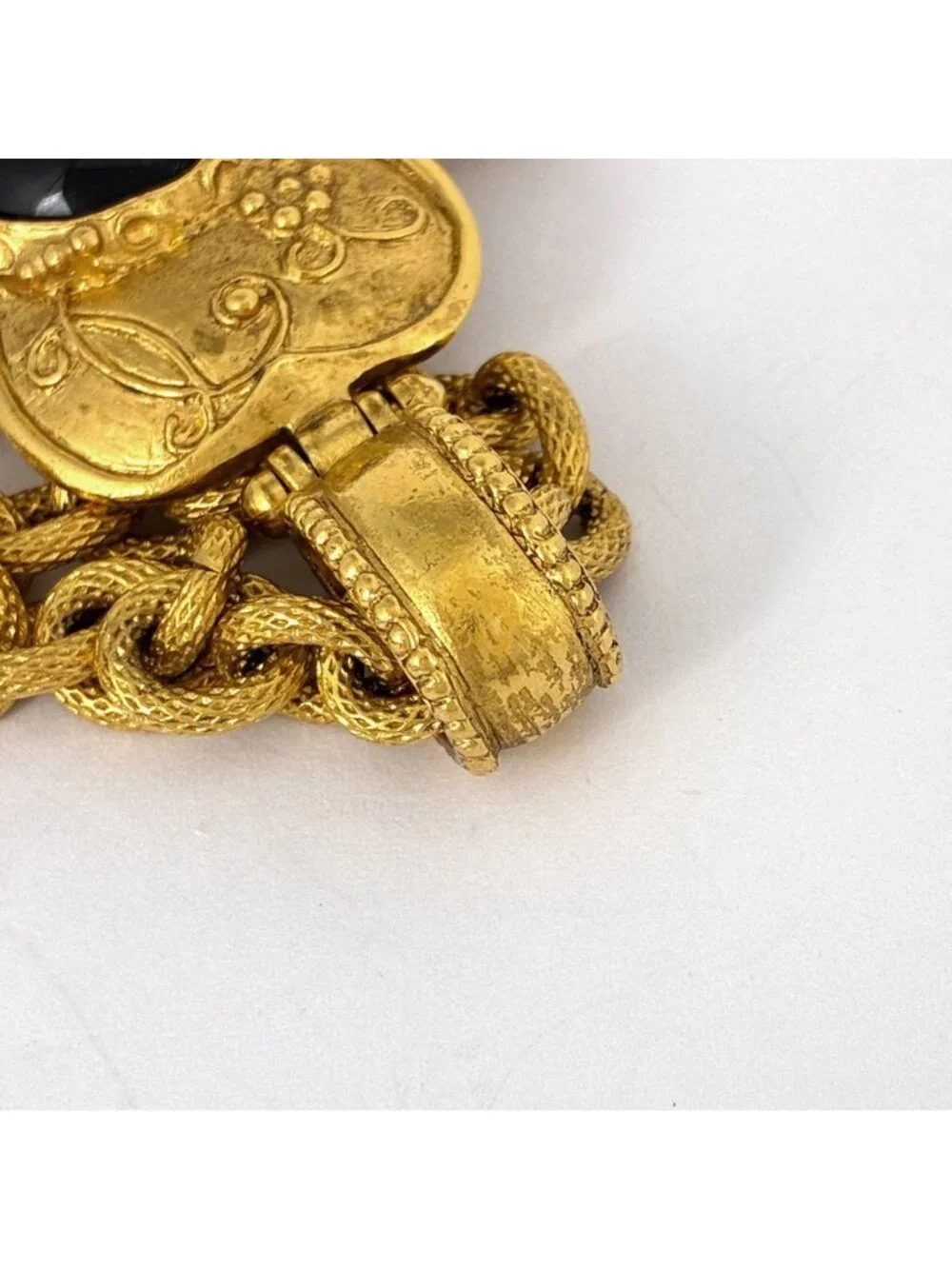 Chanel Necklace CC Logo Clover Color Stone Gold Black